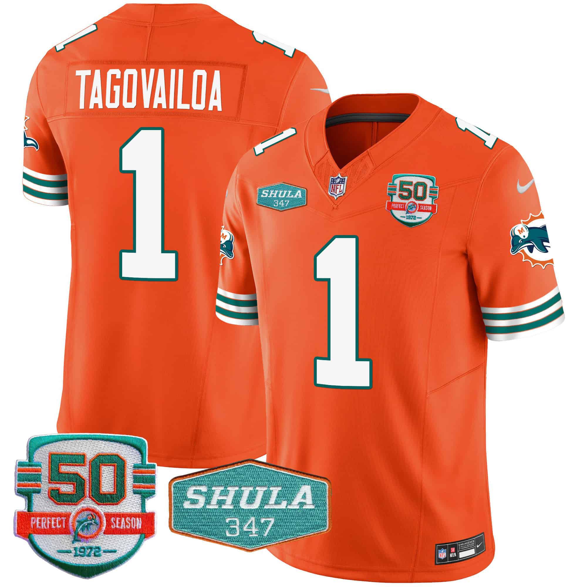 Men Miami Dolphins #1 Tagovailoa Orange 2024 Nike Throwback Shula 347 Patch Vapor NFL Jersey->indianapolis colts->NFL Jersey